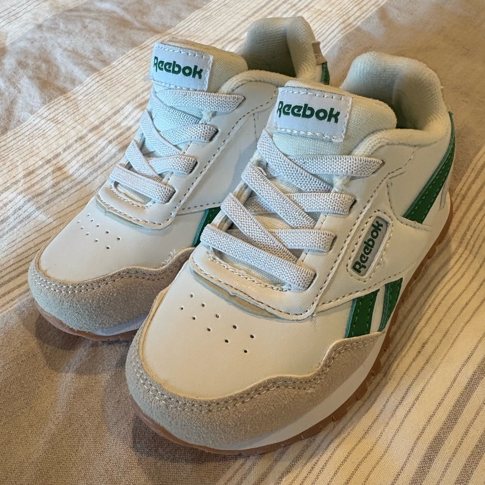 Reebok Classic White and Green Sneakers- Toddler size 8